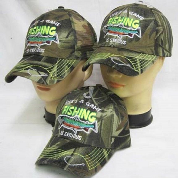 Life's A Game Fishing Is Serious Trout Camouflage Mesh Embroidered Cap Hat 938A