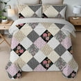 thumbnail image 4 of Davulos Patchwork Quilt Set Twin Size,2 Pieces Pink Gray Floral Plaid Design Summer Bedspread Coverlet Set Soft Microfiber Reversible Lightweight Bed Cover for All Season, 4 of 8