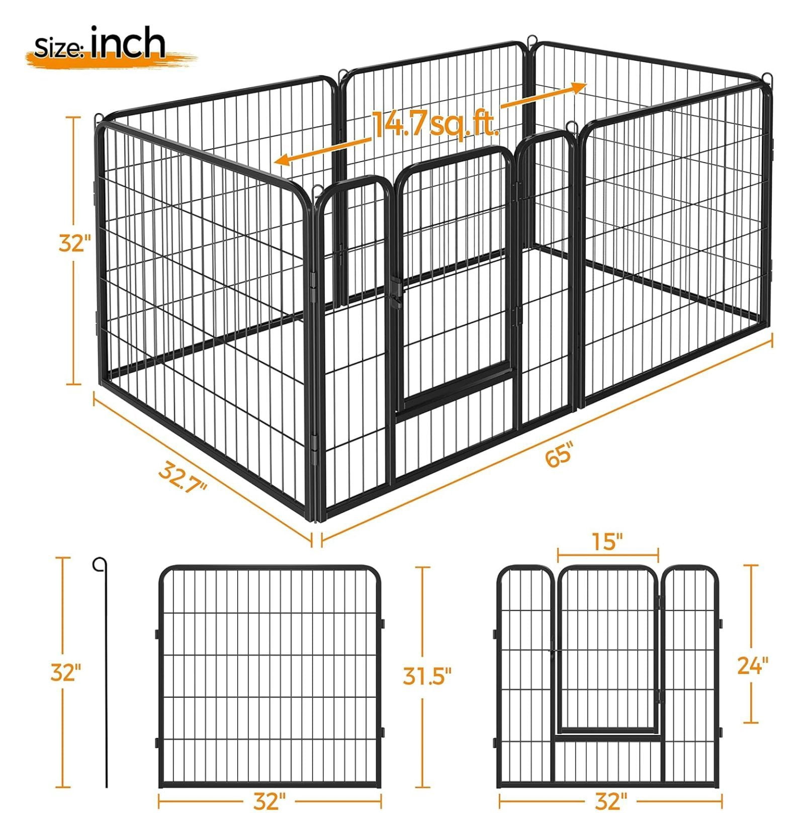 32-Inch 6 Panel Heavy Duty Portable Pet Playpen Dog Exercise Pen Cat Fence Crate Cage Kennelwith Door Puppy Rabbits Play Pen,Outdoor/Indoor,Black
