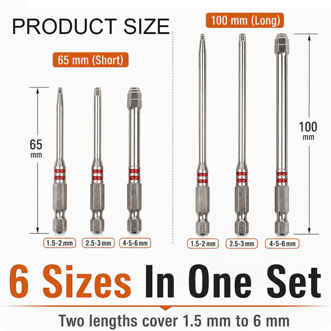 6-Piece Screwdriver Bits Set, Magnetic Pagoda Shaped Drill Bit, Pagoda Hexagon Screwdriver Bit Set, 1.5-6mm High Magnetic Screwdriver Drill Bits for Electric Drills & Wrenches (100MM * 3PCS)