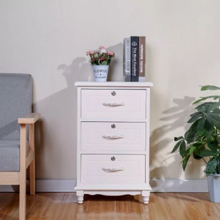 Nesuncia Elegant Hard Wood Nightstand With 3 Locking Drawer End Table