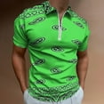 thumbnail image 2 of Green Paisley Bandana Pattern Men Zipper T-shirt Summer Casual Short Sleeve T-shirt Top, 2 of 7