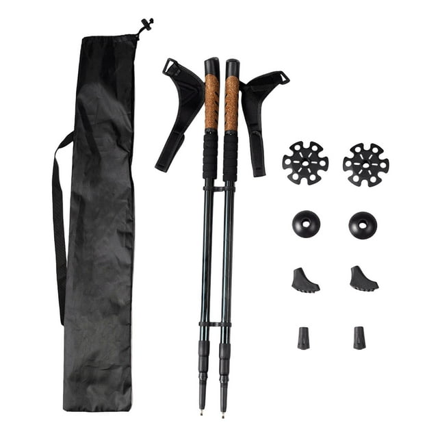 DYNWAVECA 2 Pcs Bâtons de Randonnée de Montagne Nordique Bâtons de Randonnée Télescopiques en Alliage d'Aluminium Verrouillage pour Randonneurs Alpinisme Noir