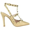 thumbnail image 4 of Forever Shoes Women Stiletto High Heels Pointy Toe Studded Pumps Ankle Strap Two Tone Biege Gold Accent STUDS-03 Skin Biege Nude 9, 4 of 4
