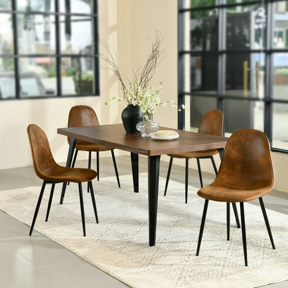 Homy Casa Dining Chair Set of 4 - Mid Century Modern Upholstery Side Chairs with Metal Legs for Kitchen Bistro Dining Room, Vintage Brown Suede