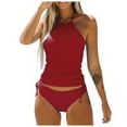 thumbnail image 2 of Women's Bikini Set Backless Solid Color Two Piece Swimsuit with Removable Bra Pads No Underwire for Beach Vacation,Wine,XL, 2 of 5