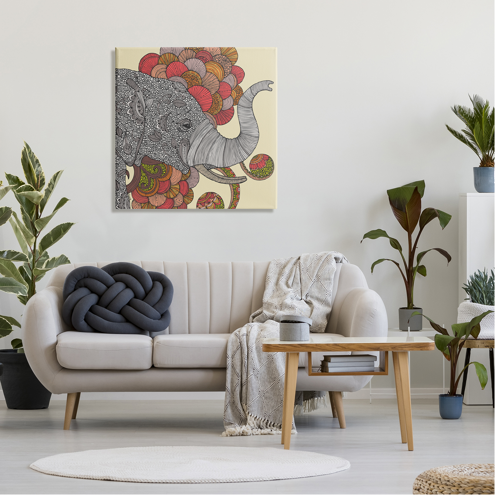 Stupell Industries Elephant Wildlife Detailed Floral Pattern Mandala Shapes Graphic Art Gallery Wrapped Canvas Print Wall Art, Design by Valentina Harper