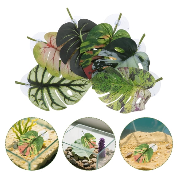 BRIGHTFUFU 6Ud Plataforma Para Reptiles Con Ventosas Hoja Monstera Artificial Para Terrarios Acuáticos