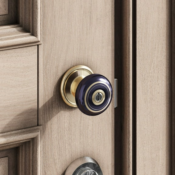 Renovators Supply Porcelain Door Lock 2.38 in Adjustable Backset Glazing Black and Brass Door Knob w/Lock