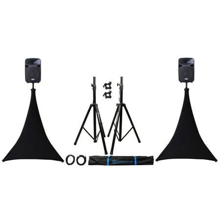 (2) Rockville Speaker Stands + XLR Cables + Scrim Werks SWLTPSBLK Black Cover x2