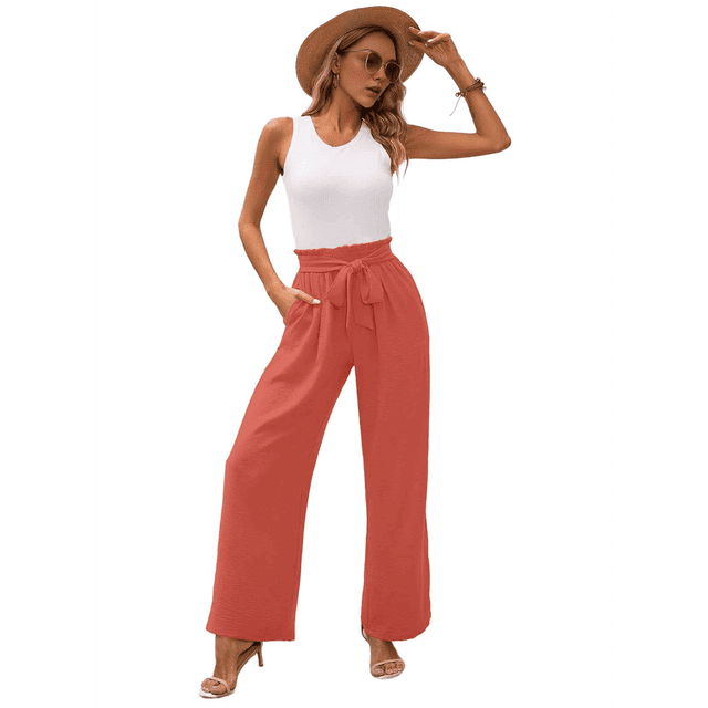 Pantalones de Salón de Pierna para Mujer, Color Rojo Coral, Talla M