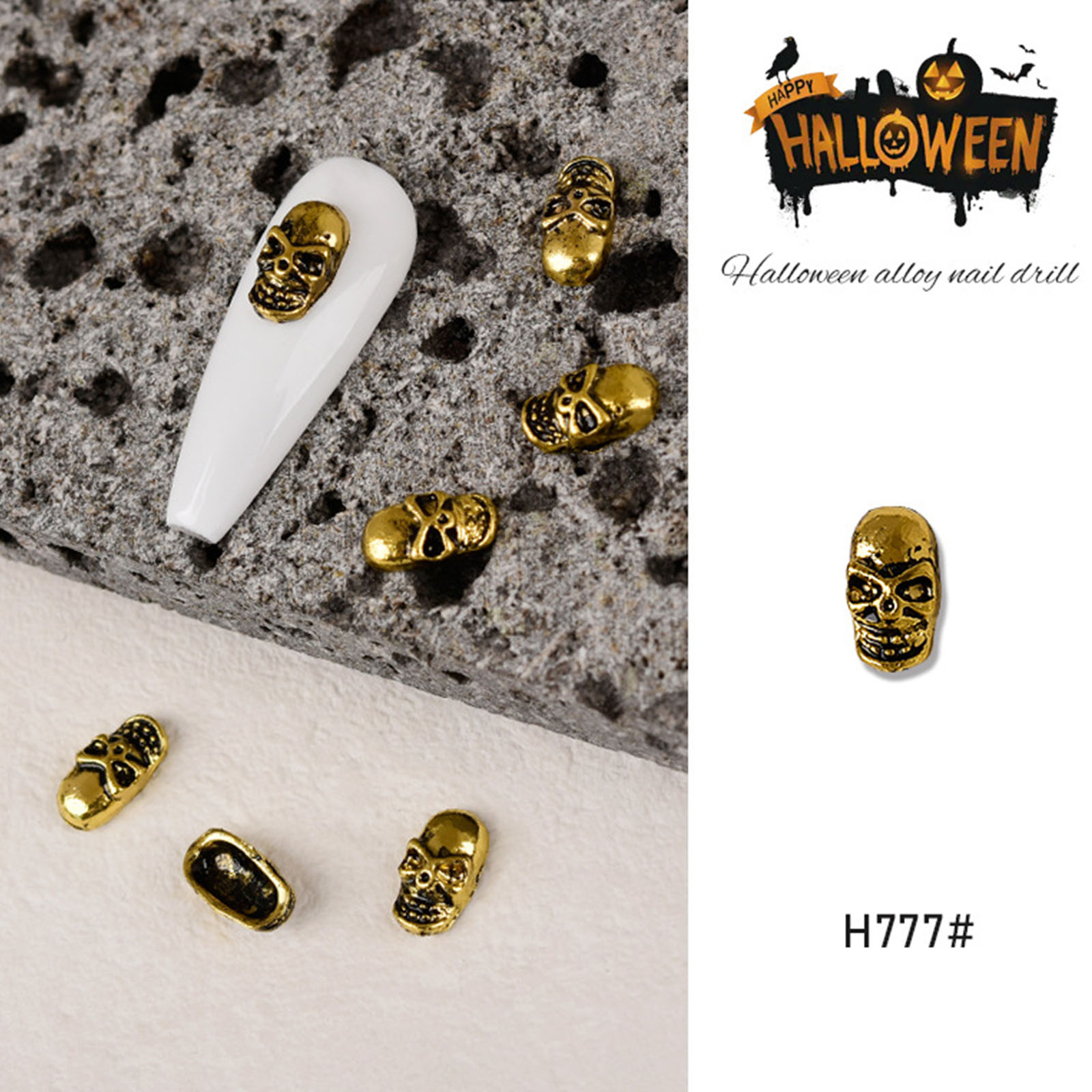 Halloween Nagel Charms Set – 12 Metall-Anhänger Mit Schädel, Kreuz, Hand, 3D-Design, Für Nail Art & DIY-Deko