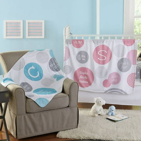 Personalized Polka Dot Birth Info Plush Blanket, Available in 2 Colors