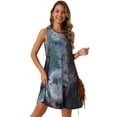 thumbnail image 3 of DARING DIVA Tie Dye Tank Dress Sleeveless Pockets Dress M Green Purple, 3 of 8