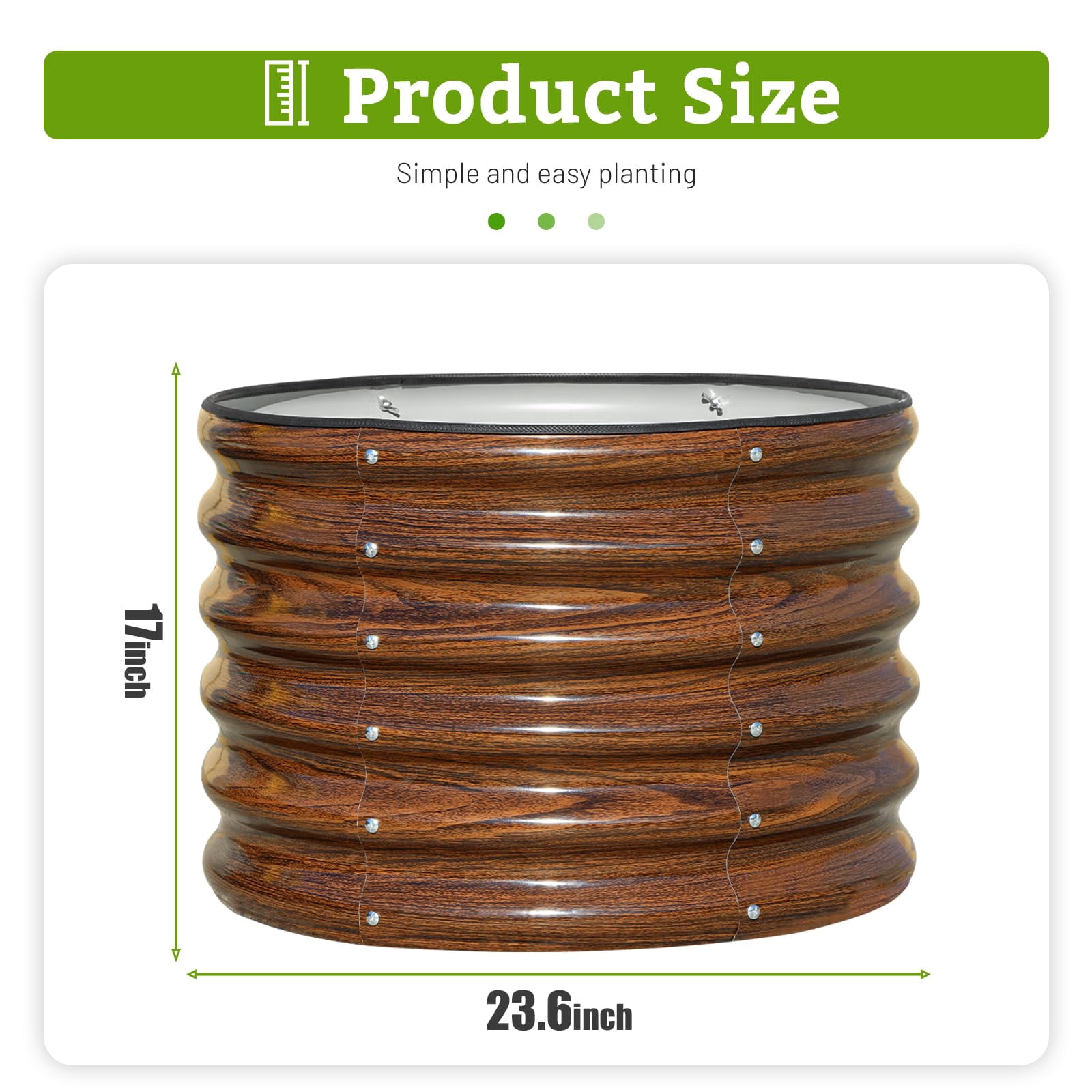 Raised Garden Bed, 2×2×1.5ft Round Galvanized Outdoor Planter Box, 17" Tall Deep Metal Garden Bed Kit for Vegetables, Fruits, Flowers, Brown