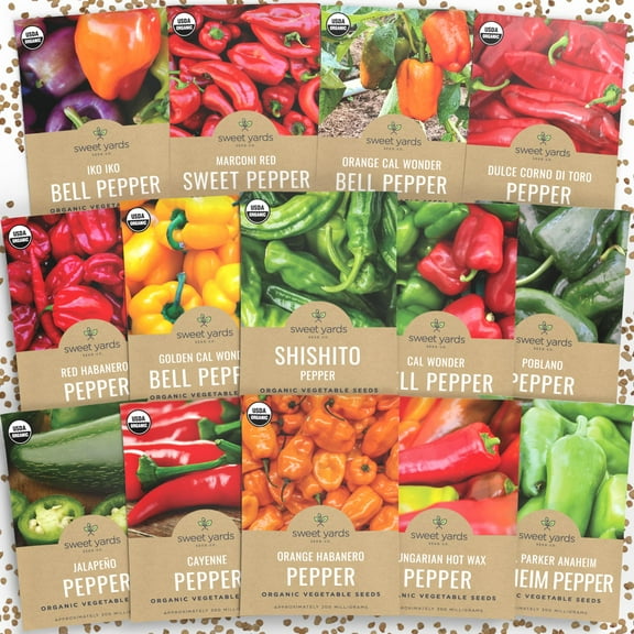 Organic Pepper Seeds (Sweet and Hot) MVR1 Variety Pack - Individual Packs - 2025 Season - Cayenne, Orange Habanero, Shishito and More! for Indoor & Outdoor Planting (Non-GMO, Certified Organic)