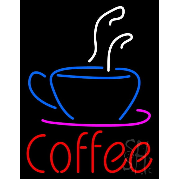Red Coffee with Coffee Cup LED Neon Sign 15 x 19 - inches, Black Square Cut Acrylic Backing, with Dimmer - Bright and Premium built indoor LED Neon Sign for café and stroefront.