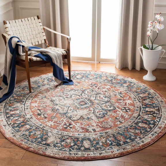 Safavieh Carlyle Jone Medallion Area Rug, Orange/Blue, 6'7" x 6'7" Round