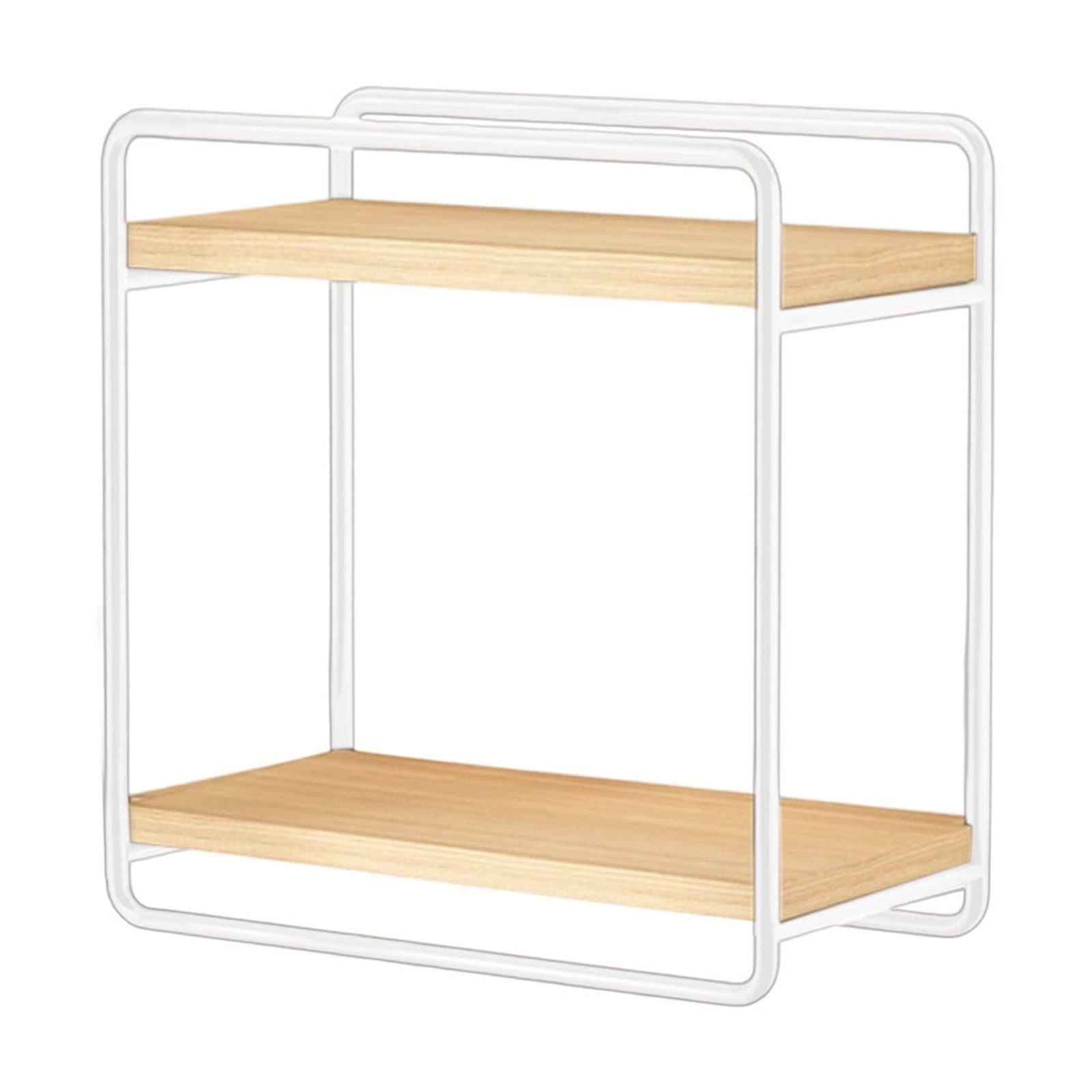 EGYMEN Wall Mounted Storage Rack, No Drilling Bathroom Shelf, Double Layer Organizer, Sturdy Iron and Wood Shelving Unit