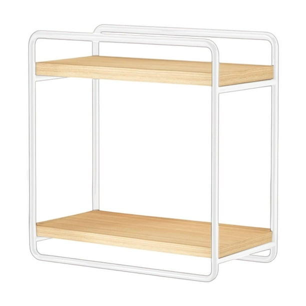 Estante de pared para tazas, organizador multiusos sin perforaciones, estante de pared para baño con estantes de madera maciza y estructura de hierro para organización de cocina, oficina y hogar.