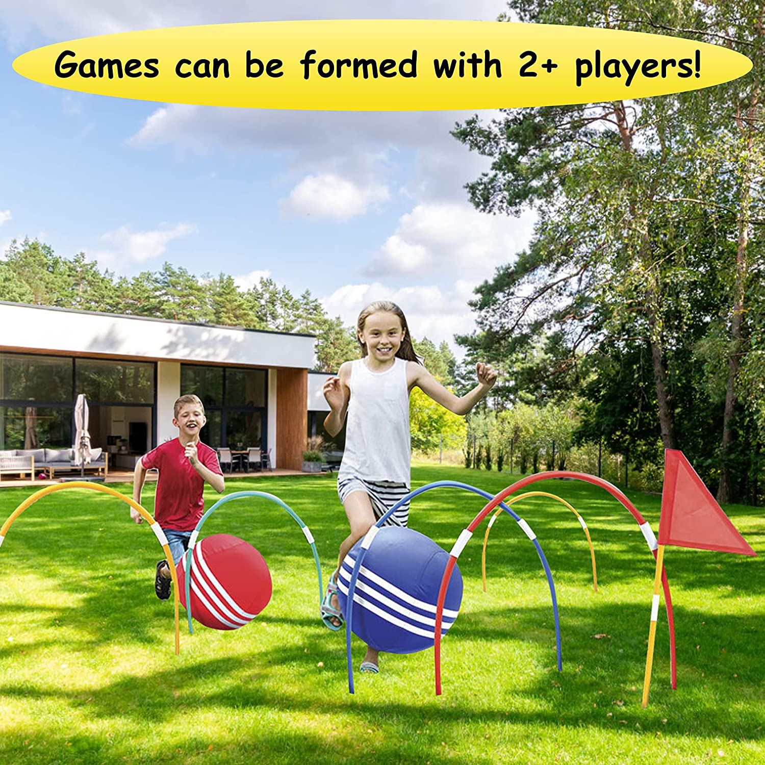 Kovot Giant Kick Croquet Game Set | Includes Inflatable Croquet Balls,  Wickets & Finish Flags