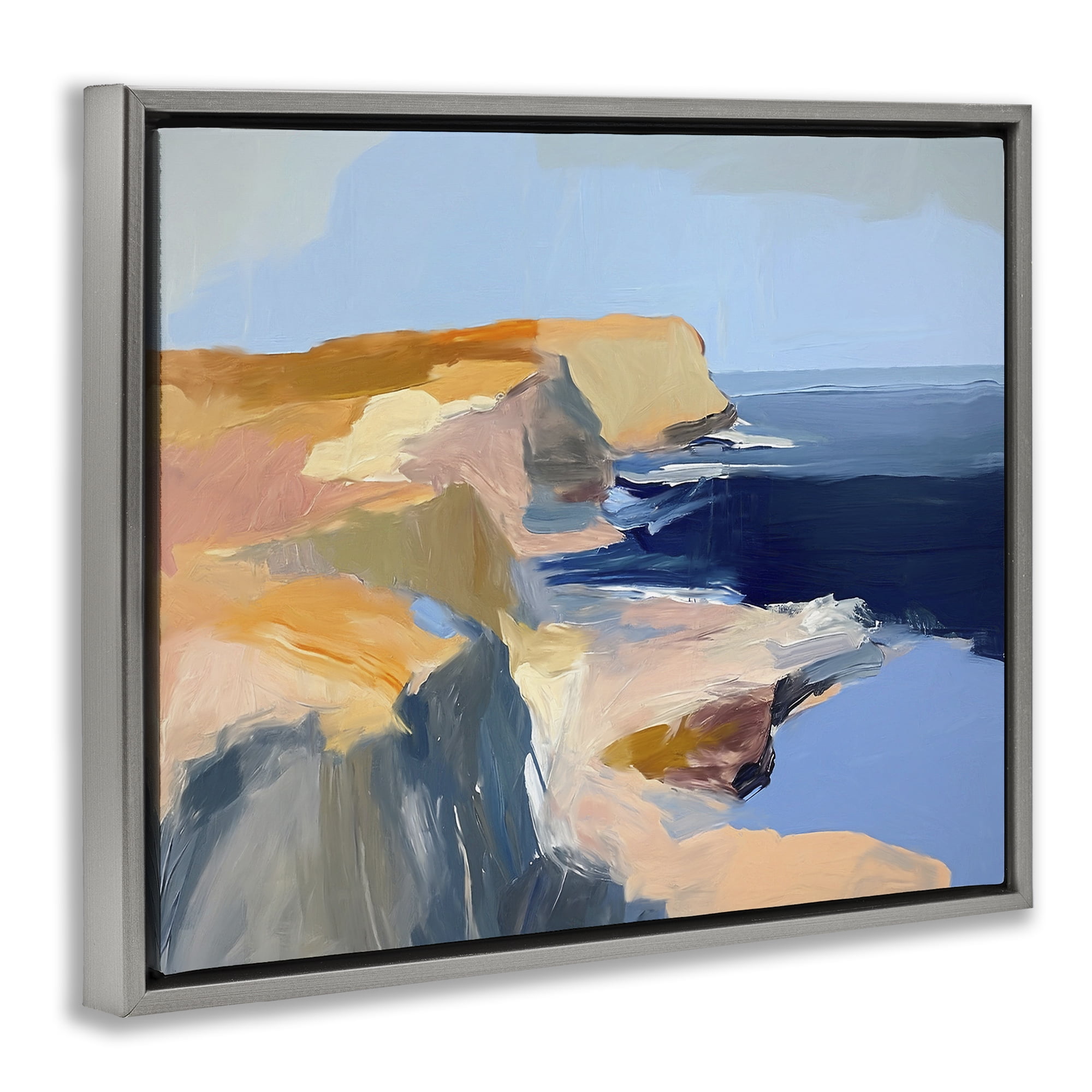 Stupell Industries Rugged Cliffs Coastline Coastal Painting Gray Floater Framed Canvas Art Print Wall Art, 31 x 25