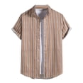 thumbnail image 2 of Blusa informal de manga corta con estampado de rayas playeras y botones para hombre Pompotops  oipoqjl47330, 2 of 7