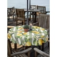thumbnail image 3 of Round Outdoor Tablecloth With Umbrella Hole And Zipper– Farmhouse Vintage Waterproof Patio Table Cover for Party, Picnic, Backyard, 60" Dia. , Lemon Leaf Flower Stripes Print Yellow Green, 3 of 8