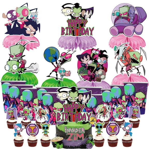 Invader Zim Party Supplies Decor Cups Fans Decorations Honeycomb Centerpieces Cake Toppers