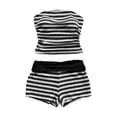 thumbnail image 3 of Stichou Women's 2 Piece Shorts Sets Strapless Striped Tube Crop Tops and High Wasited Shorts 2026 Summer Birthday Outfits Black S, 3 of 7