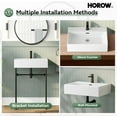 thumbnail image 3 of HOROW 24" x 17" Console Bathroom Sink with Stainless Steel Support Pedestal Legs, Free Standing Vanity Basin, Wall-Mount Modern Rectangular Ceramic Sink Porcelain, Brushed Gold, 3 of 18