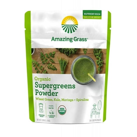 Amazing Grass Supergreens Powder, with Wheatgrass, Kale, Moringa, & Spirulina, 30 (Best Spirulina In The World)