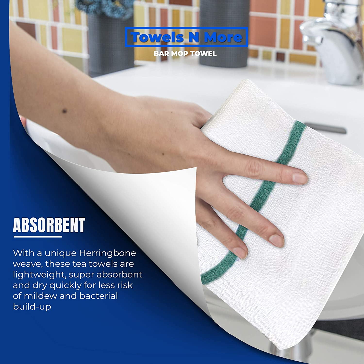 24 Pack Bar Mop Towels, 16x19 Kitchen Cleaning Towels, 30oz Commercial Bar Mop Towels, Restaurant Cleaning Towels, Green Stripe by Towels N More