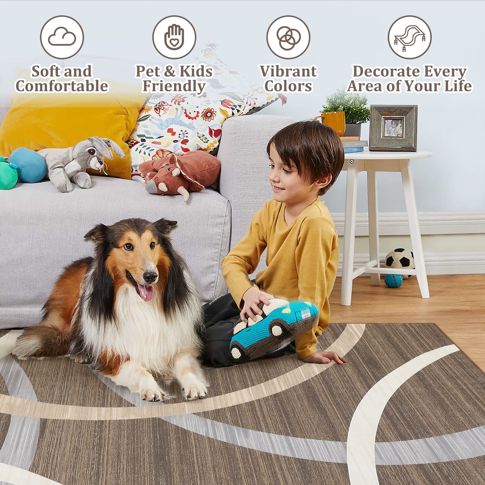 Haperlare Modern Washable Hallway Runner Rugs Circle Geometric Low Pile Soft Runner Rugs for Entryway Laundry Throw Rugs 2'x6' Brown Area Rugs