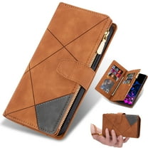 Dteck for iPhone 15 Case Wallet with 9 Card Slots Premium Soft PU Leather Zipper Folio Flip with Wrist Strap Kickstand Protective Phone Cover for iPhone 15 Wallet Case,Brown