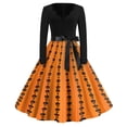 thumbnail image 2 of Halloween Dresses for Women Candy Witch Hat Long Sleeve Hepburn Cocktail Retro Dresses V Neck 1950s Fall Casual Tea Length Dress with Belt M, 2 of 5
