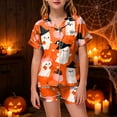 thumbnail image 2 of Enyan Halloween Pajamas Girls 2 Piece Pumpkin Ghost Sleepwear Short Sleeve Jammies for Kids Button-Down Nightwear Kids Pajamas Girls(4-5 Years), 2 of 5
