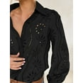 thumbnail image 4 of IDOPIP Black Tops for Women Trendy Fashion Chic Semi Formal Long Sleeve Blouse Floral Eyelets Loose Fit T-Shirt Size XXL, 4 of 7