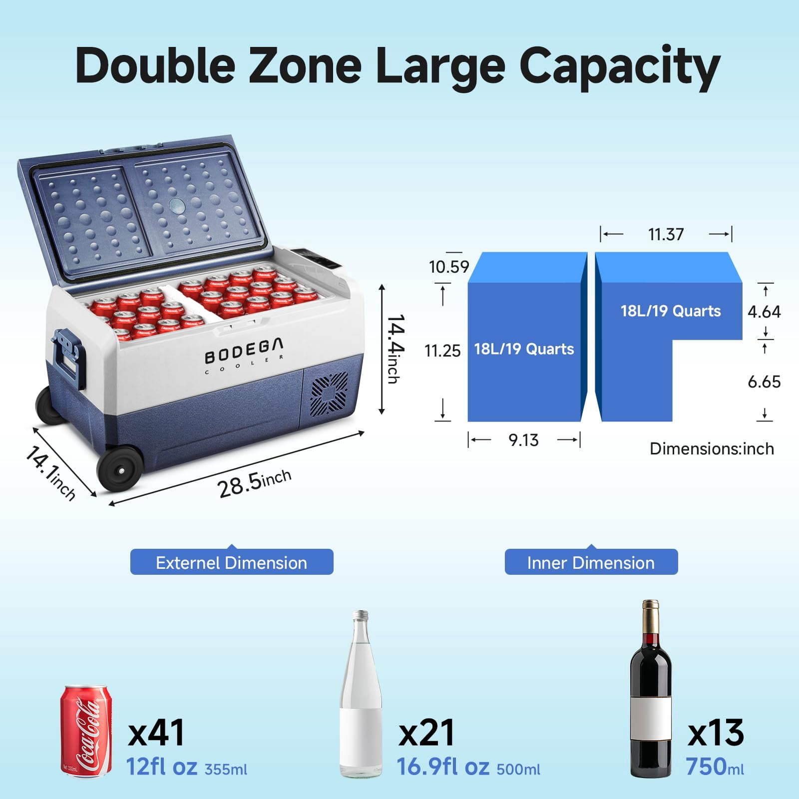 BODEGA 12 Volt Car Refrigerator,64 Quart Portable Car Freezer Fridge Bluetooth Control,(60L) -4℉-68℉ Electric Cooler 12/24V DC and 100-240V AC for Travel,Camping,RV,Boat Road Trip Tailgating
