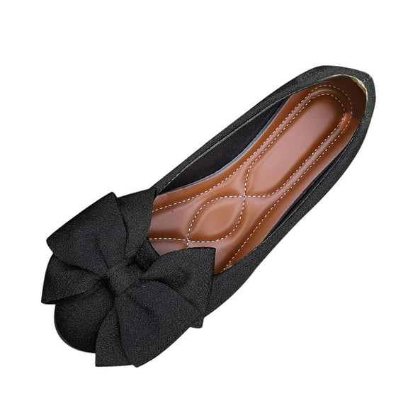 Casual Women's Flats Bow Tie Low Heel Breathable Fabric Slip-On Shoes All-Match Comfortable Mary Jane Style for Everyday Wear Black,36