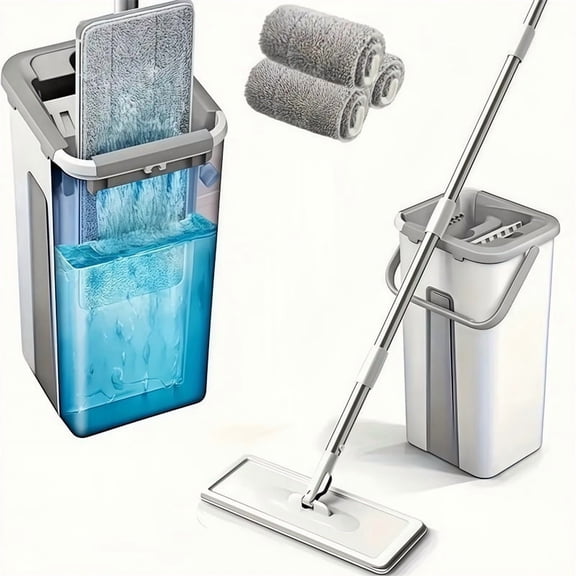 TiKenso Flat mop and bucket set, hands-free flat mop and bucket set, household floor cleaning system, dry and wet dual-purpose, suitable for all floor types and Windows, tiles, Christmas gift