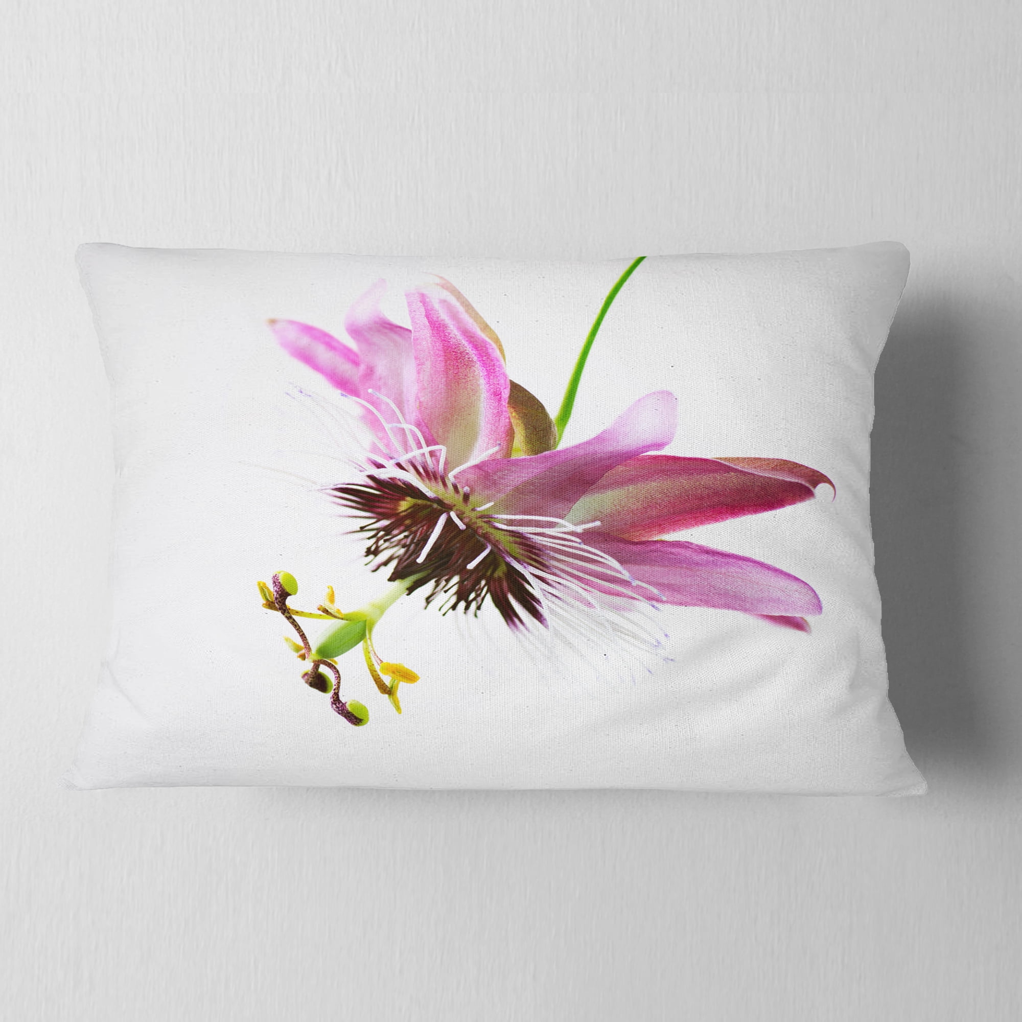 Designart Passiflora Flower over White - Animal Throw Pillow - 12x20