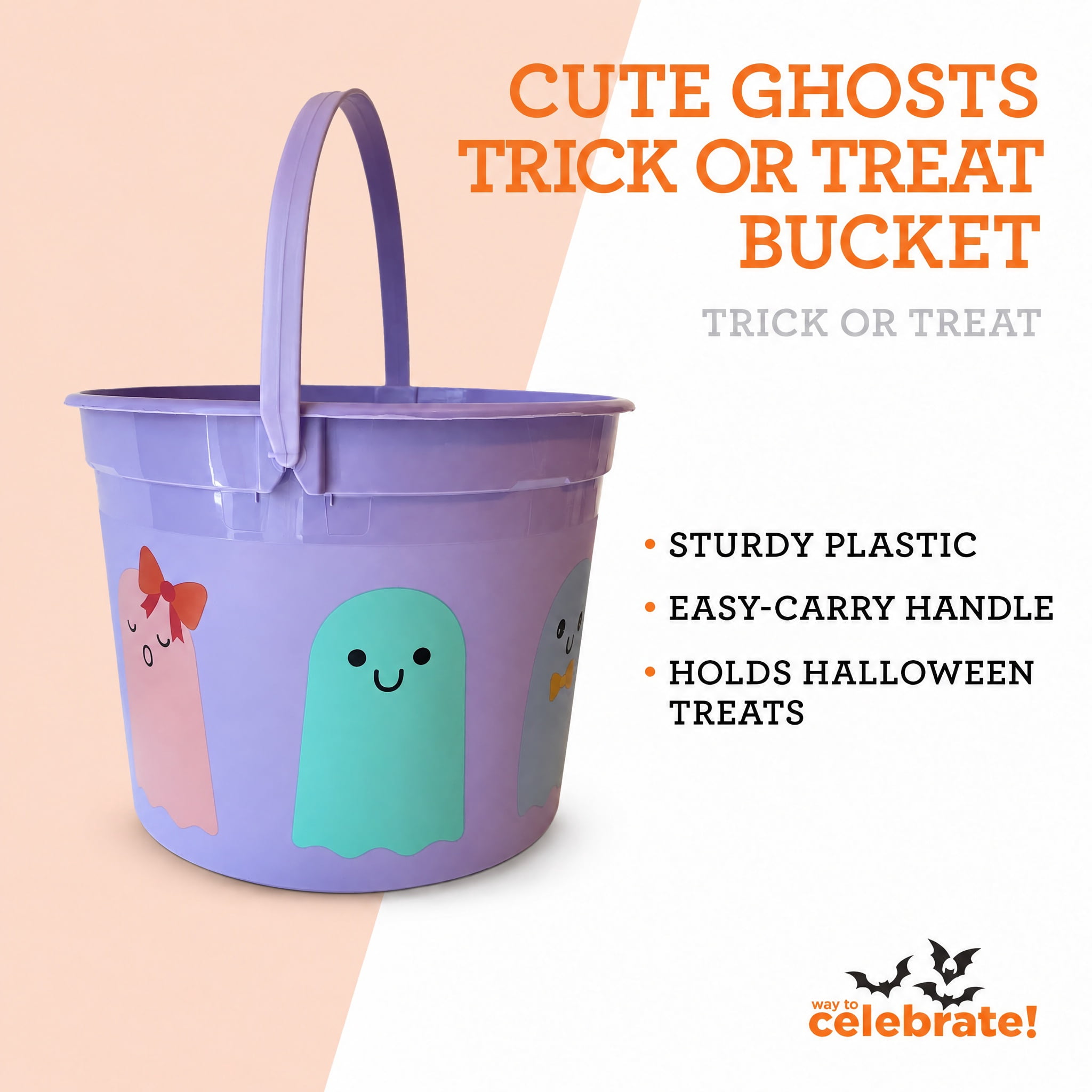 Cute Ghosts Trick-or-Treat Bucket, Multicolor, 6.5", Halloween by Way To Celebrate