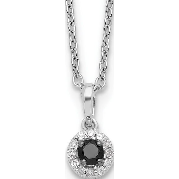 Sterling Silver Ss Rh Plated White Night Black & Diamond Circle Pendant Necklace (18 X 6) Made In India qp3767