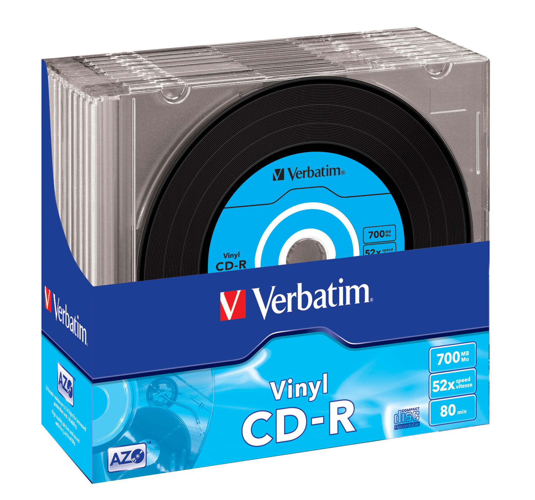 Verbatim 52X CDR AZO Data 700MB 10Pack Slim Jewel Case Box