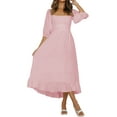 thumbnail image 4 of Franhais Women Summer Dress, Midi Lantern Sleeve Plain Square Neck Back Tie-Up Dress, 4 of 9