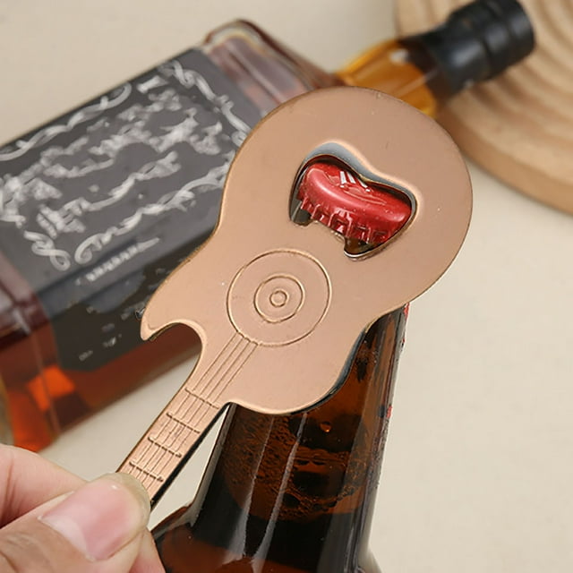 Fiudx Abridor de Botellas de Guitarra, Elegante Diseño de Acero Inoxidable, Herramienta Compacta y Portátil, Ergonómica y Fácil de Usar, Ideal para Fiestas En Casa y Picnics, Regalo Perfecto para Mús