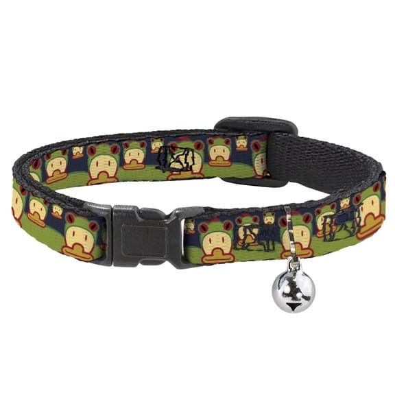 Buckle-Down Breakaway Cat Collar With Bell, Plastic Clip, Easy Adjustable, Duck Frog Hat, 8.5 to 12 Inches 0.5 Inch Wide