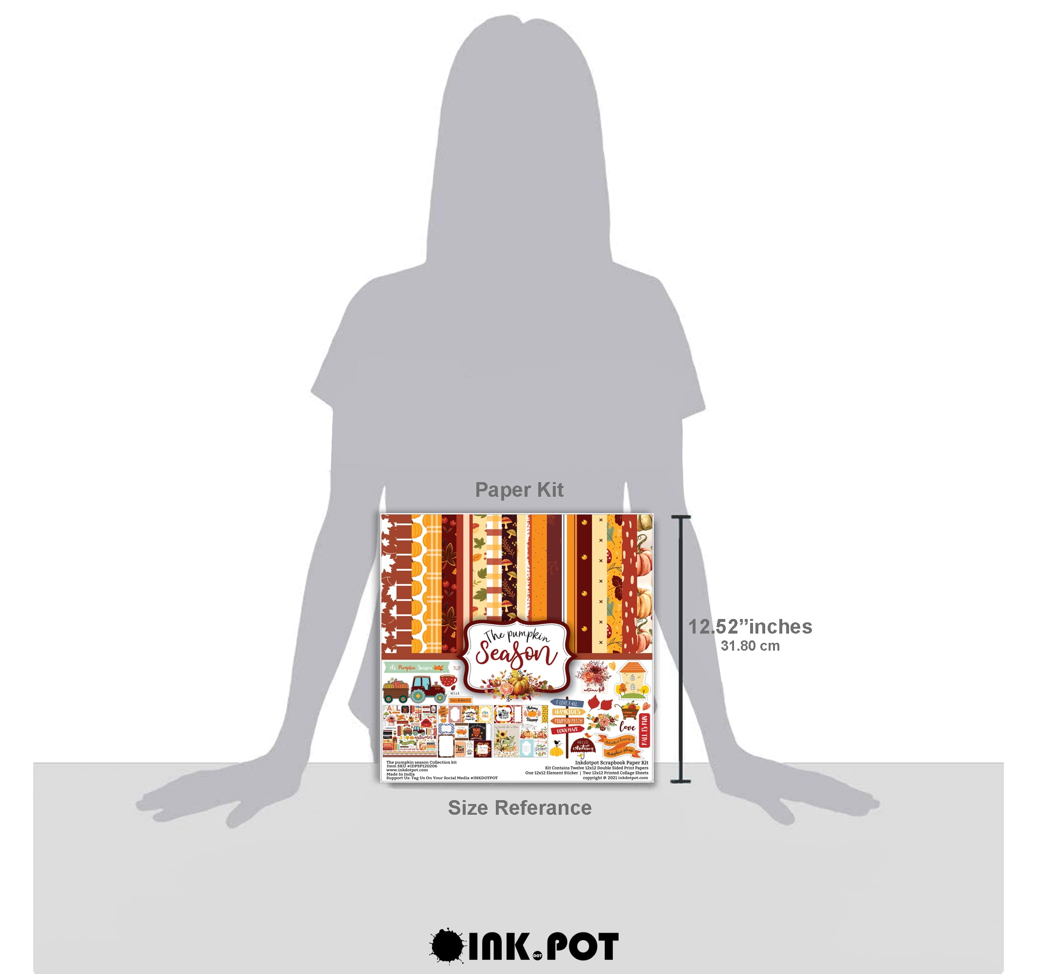 Inkdotpot Autumn Fall Theme Collection Double-Sided Scrapbook Paper Kit Cardstock 12"x12" Card Making Paper Pack With Sticker Sheet - 16 Pages - Orange