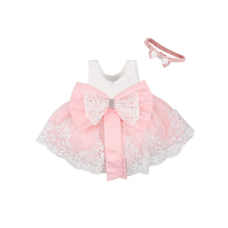 

CenturyX Newborn Toddler Baby Girl Embroidery Dress Pageant Lace Floral Bowknot Tutu Wedding Party Dresses Ball Gown+Headband Pink 6-12 Months